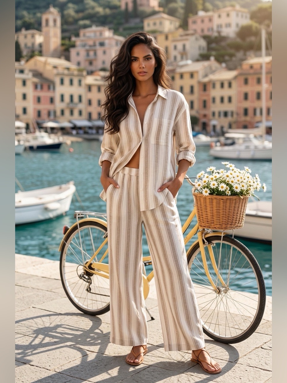 Z Supply Striped Wide-Leg Pants in Beige and Cream